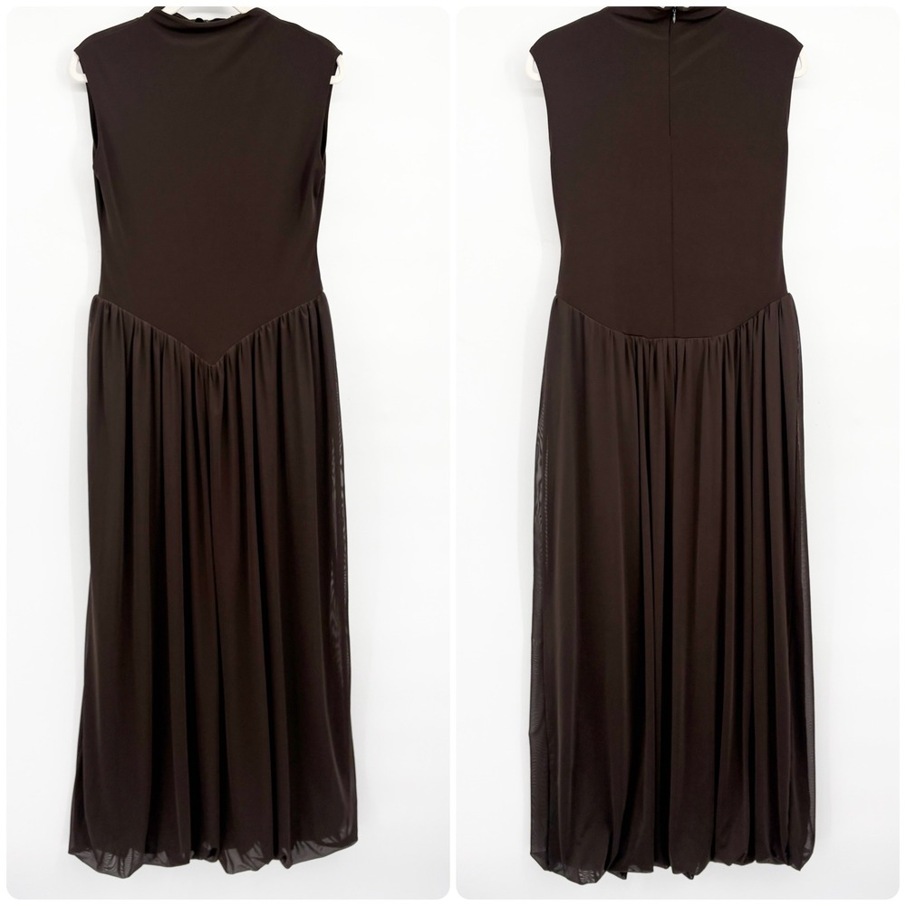 Zara Womens Chocolate Brown Tulle Combined Balletcore Earthy Midi Dress Size L